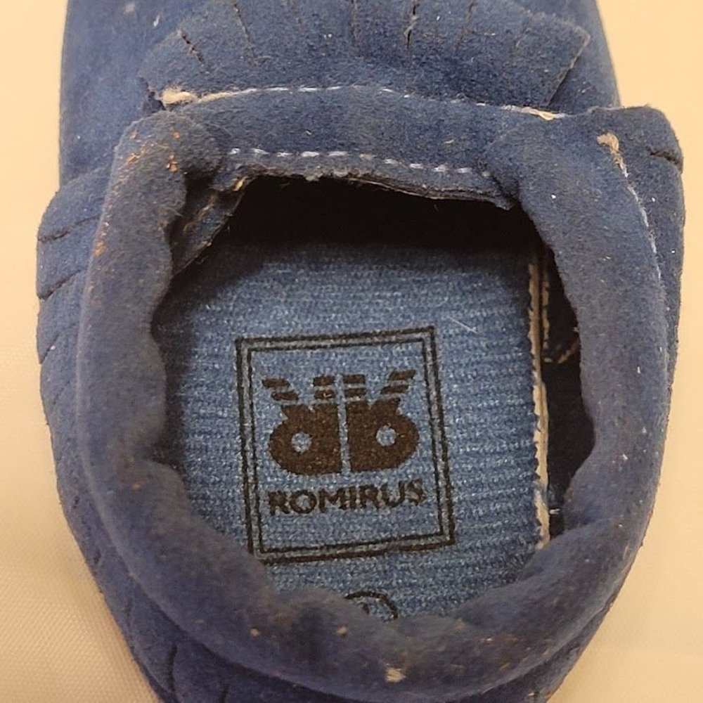 Romirus Blue Moccasins infant Toddler Baby Crib Shoe Size 1 - Picture 8 of 10